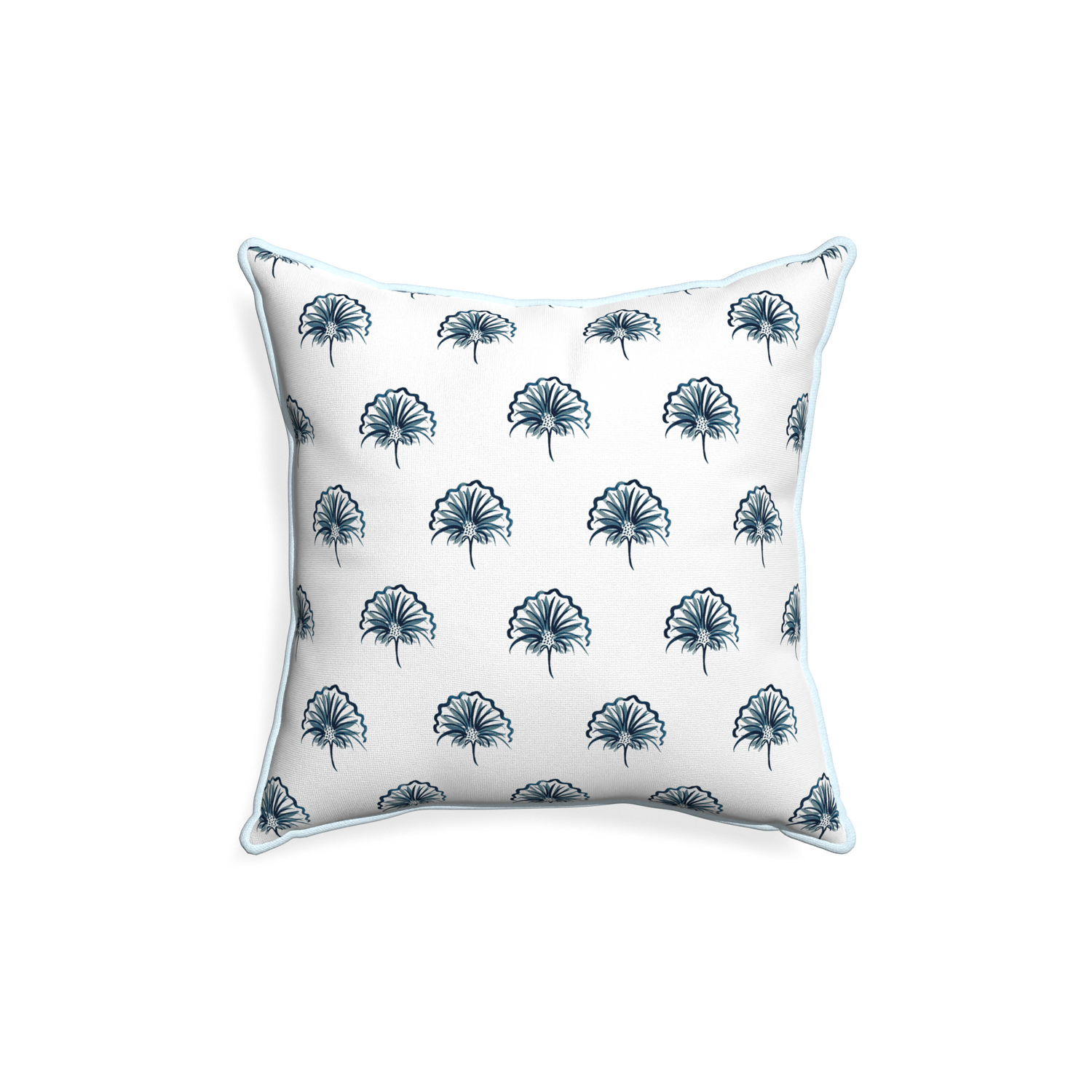 18-square penelope midnight custom pillow with powder piping on white background