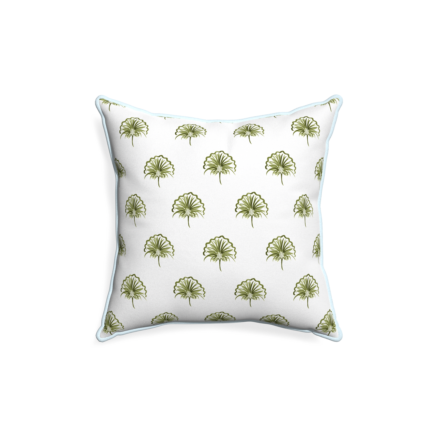 18-square penelope moss custom pillow with powder piping on white background