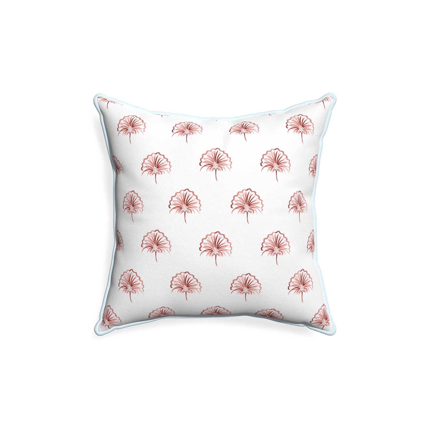 18-square penelope rose custom pillow with powder piping on white background