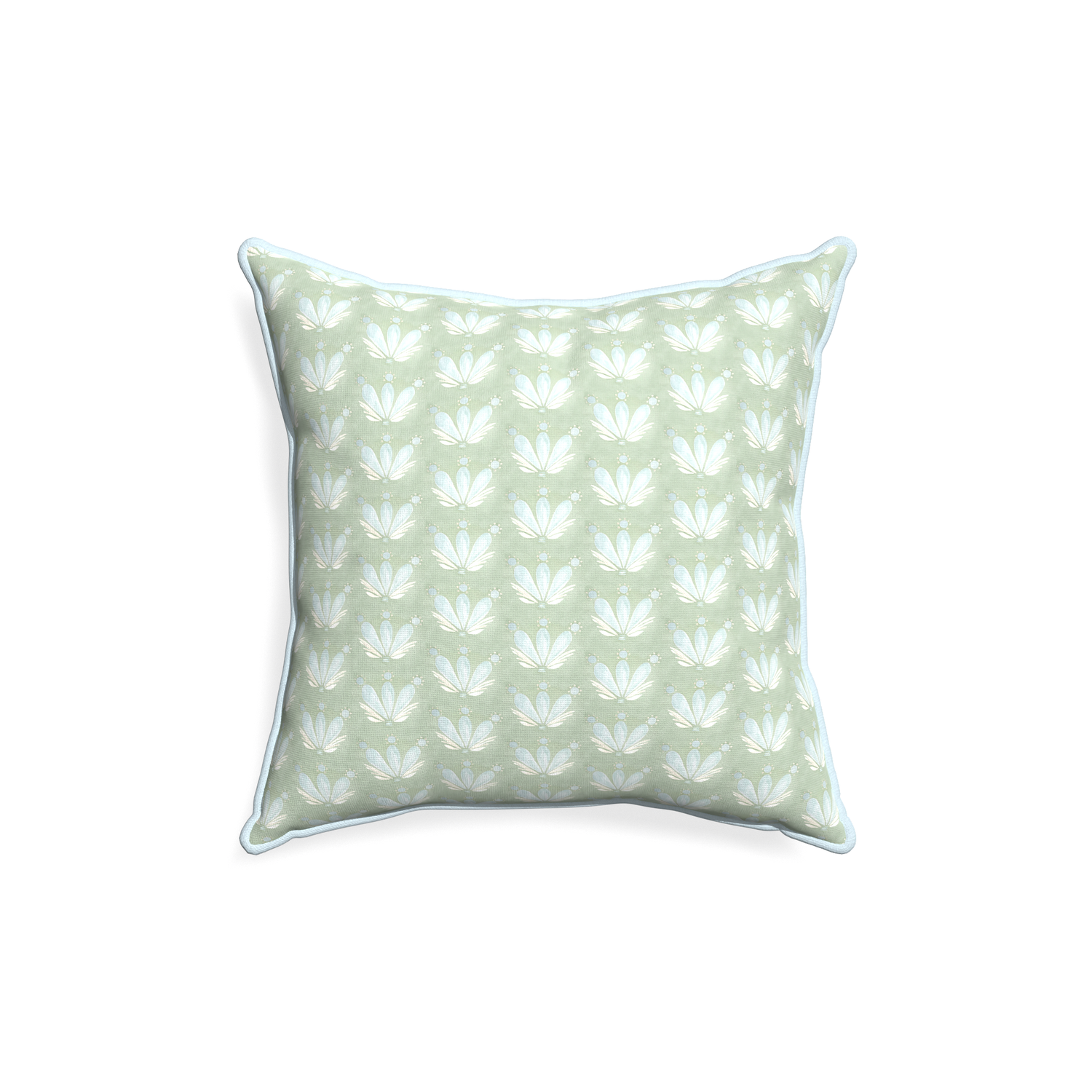 18-square serena sea salt custom blue & green floral drop repeatpillow with powder piping on white background