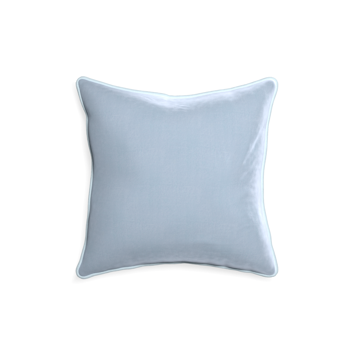 18-square sky velvet custom pillow with powder piping on white background