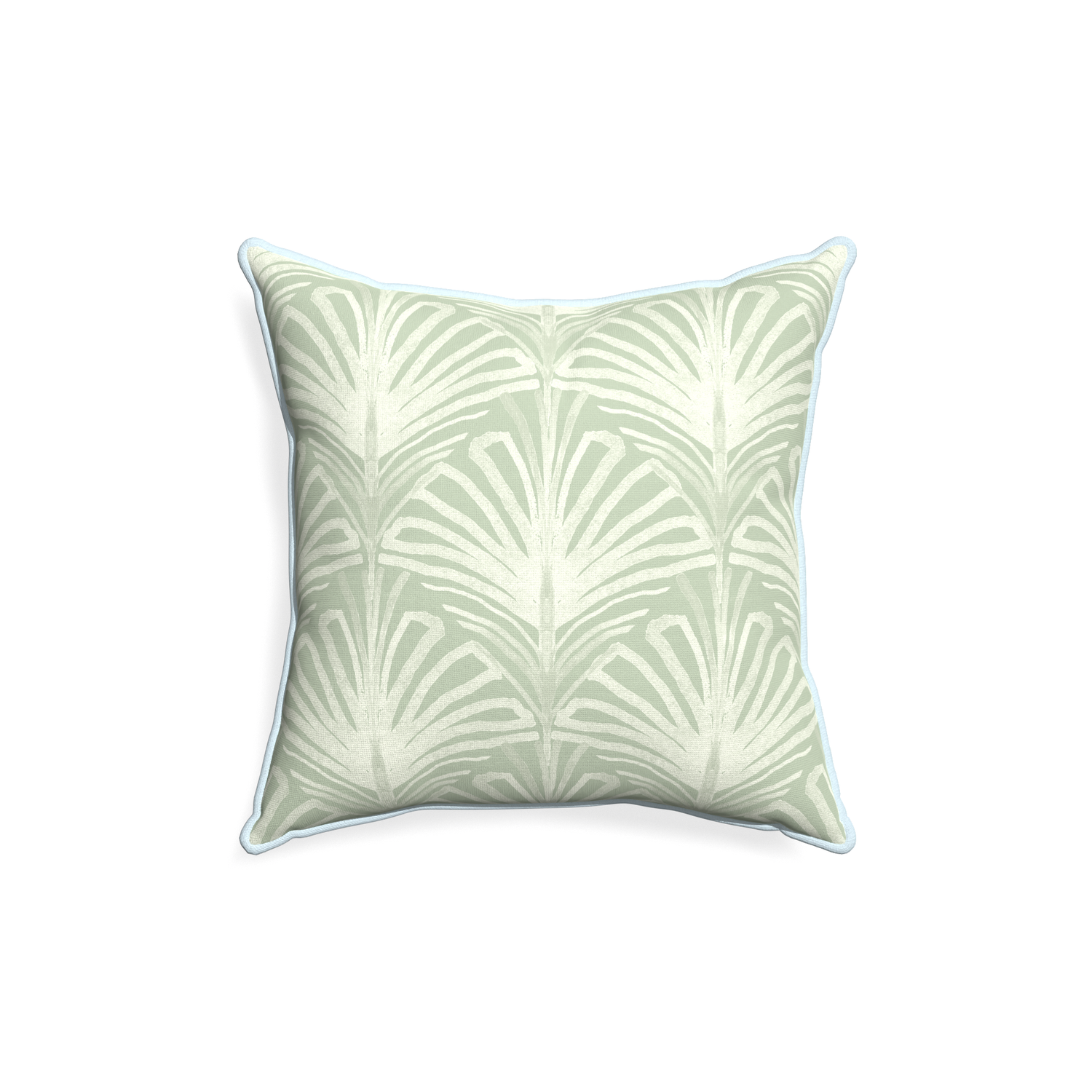 18-square suzy sage custom pillow with powder piping on white background