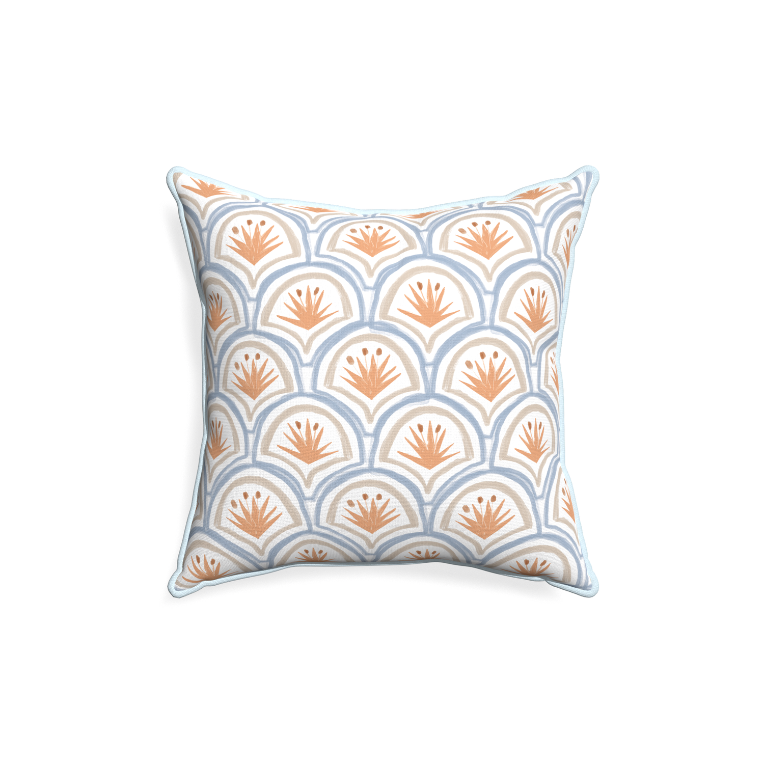 18-square thatcher apricot custom pillow with powder piping on white background