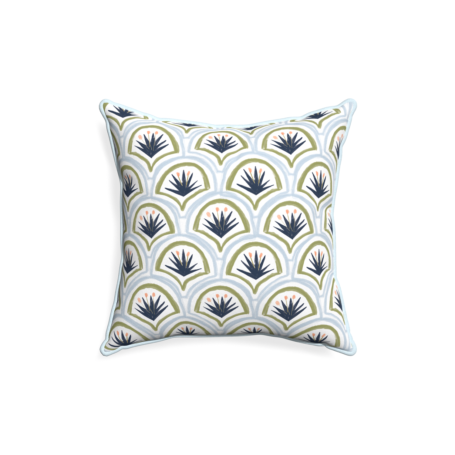 18-square thatcher midnight custom art deco palm patternpillow with powder piping on white background