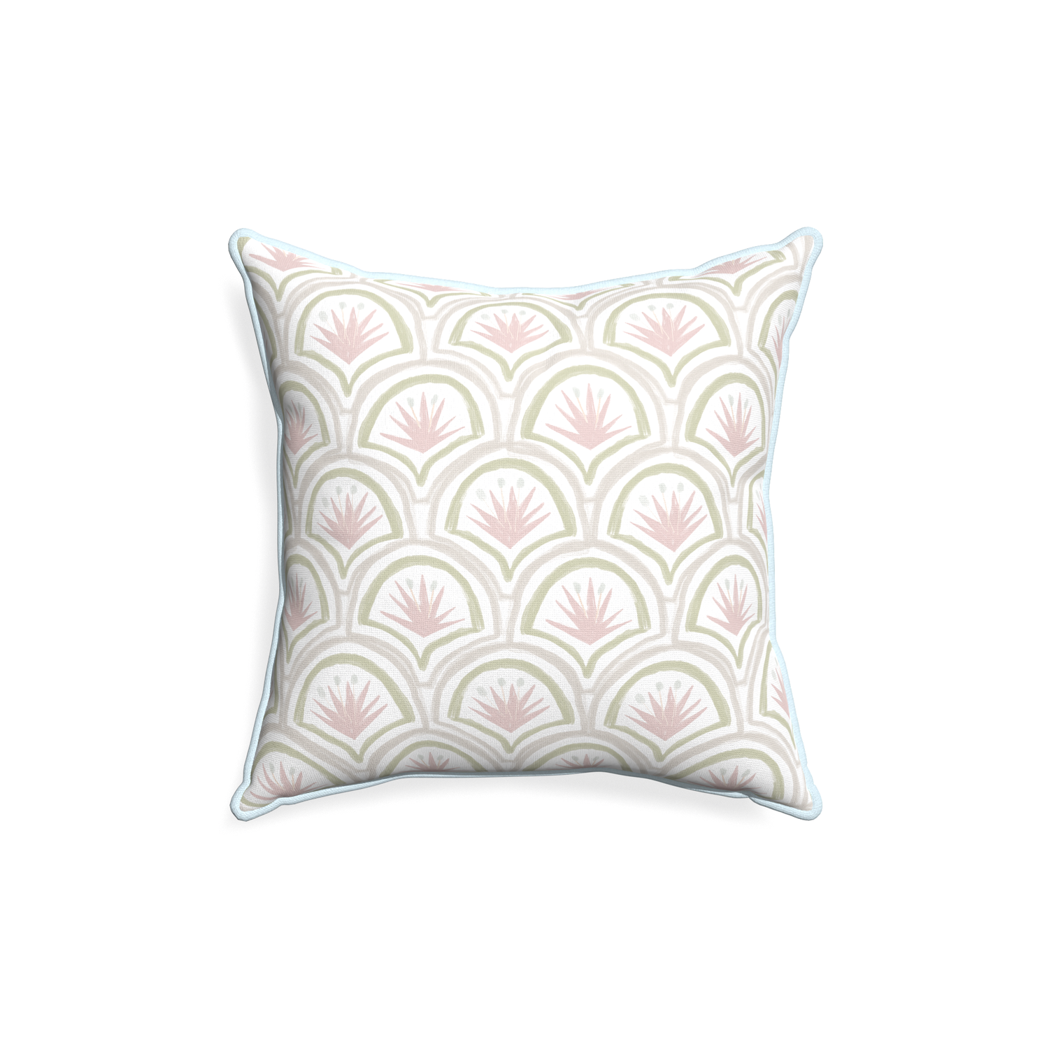 18-square thatcher rose custom pillow with powder piping on white background