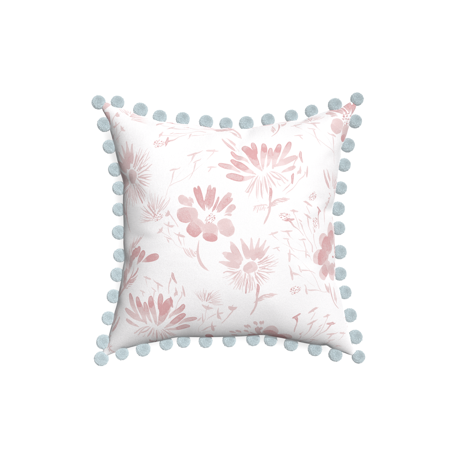 18-square blake custom pillow with powder pom pom on white background
