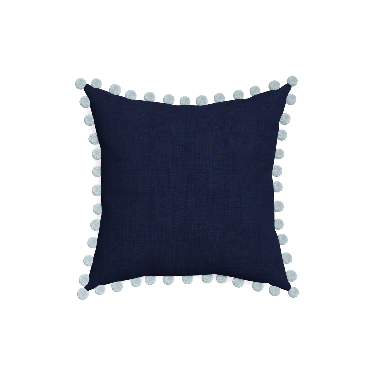 18-square midnight custom pillow with powder pom pom on white background