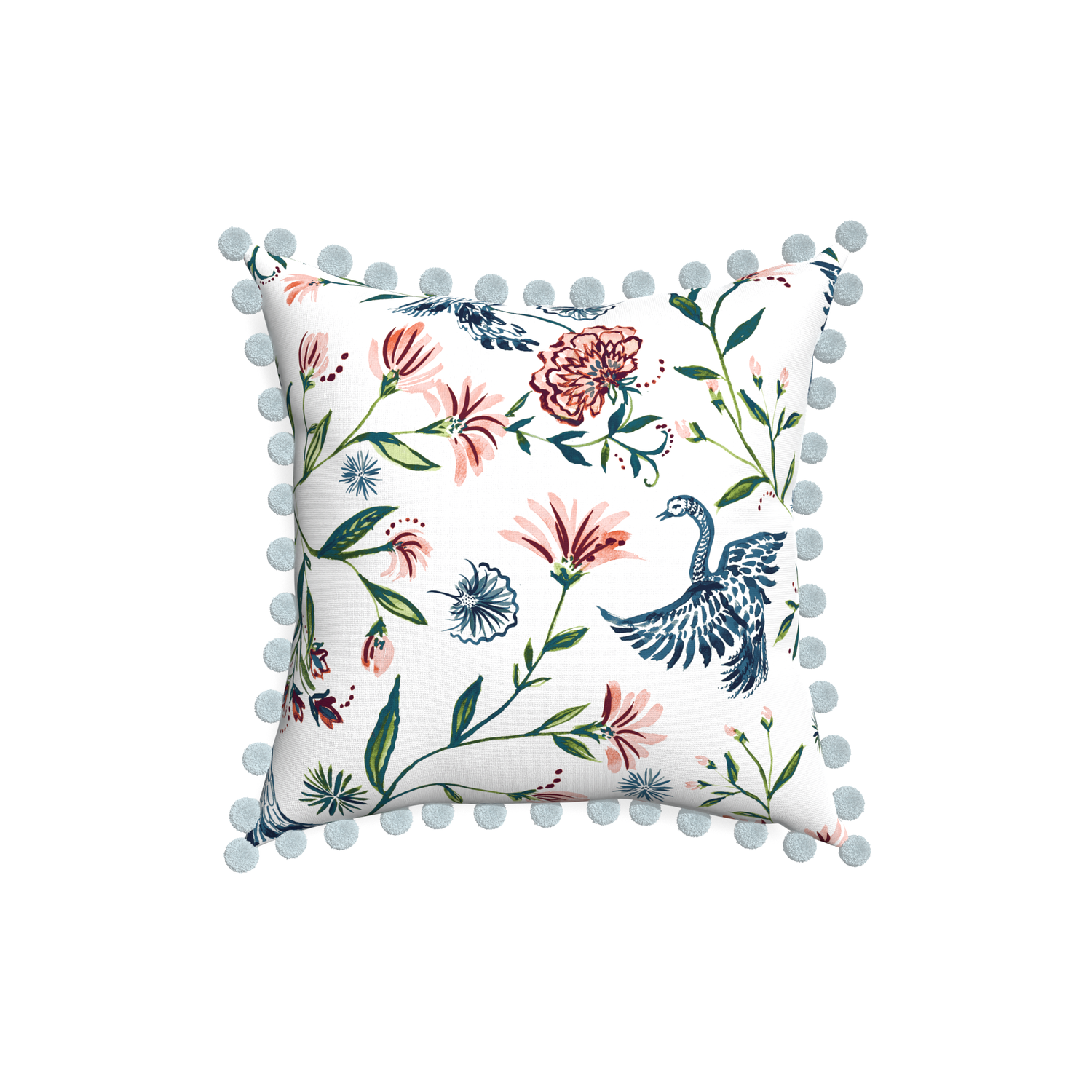 18-square daphne cream custom pillow with powder pom pom on white background