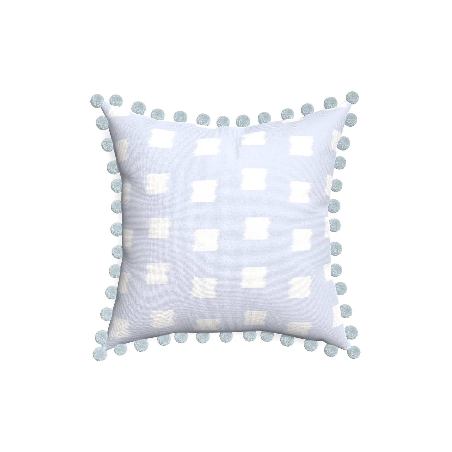 18-square denton custom sky blue patternpillow with powder pom pom on white background