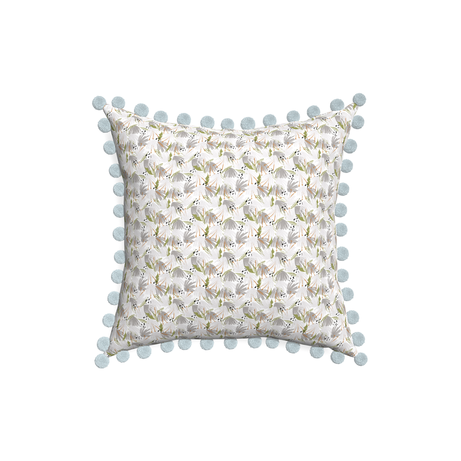 18-square eden grey custom pillow with powder pom pom on white background