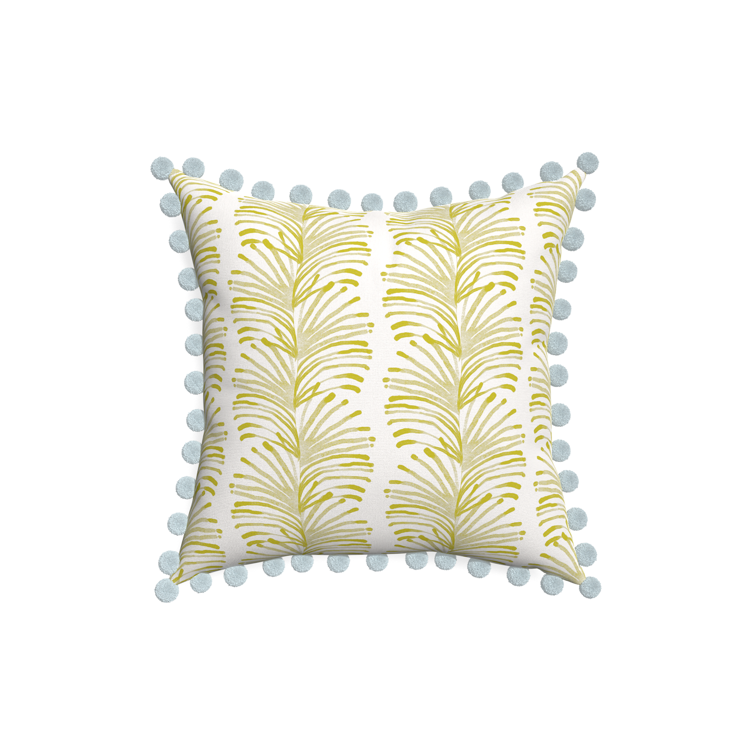 18-square emma chartreuse custom yellow stripe chartreusepillow with powder pom pom on white background