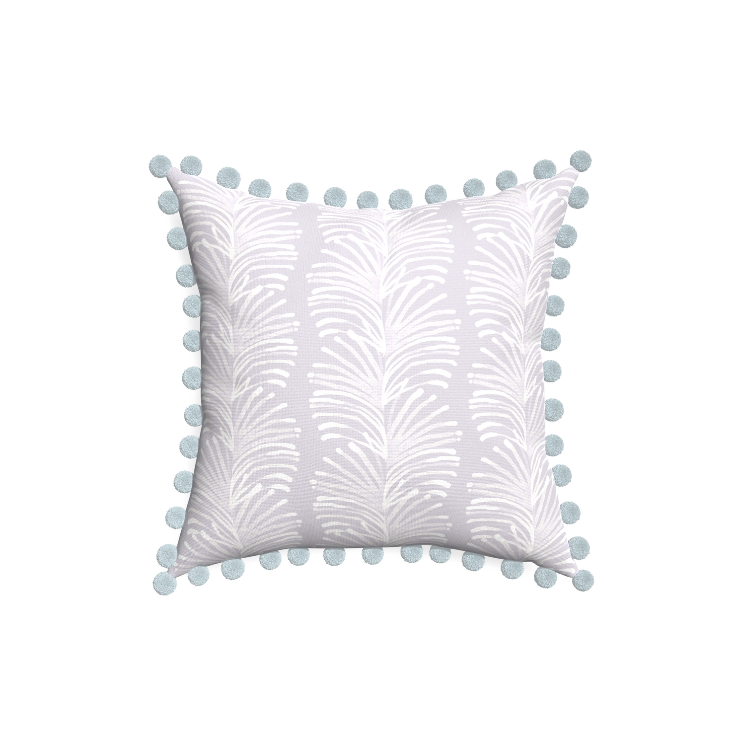 18-square emma lavender custom pillow with powder pom pom on white background