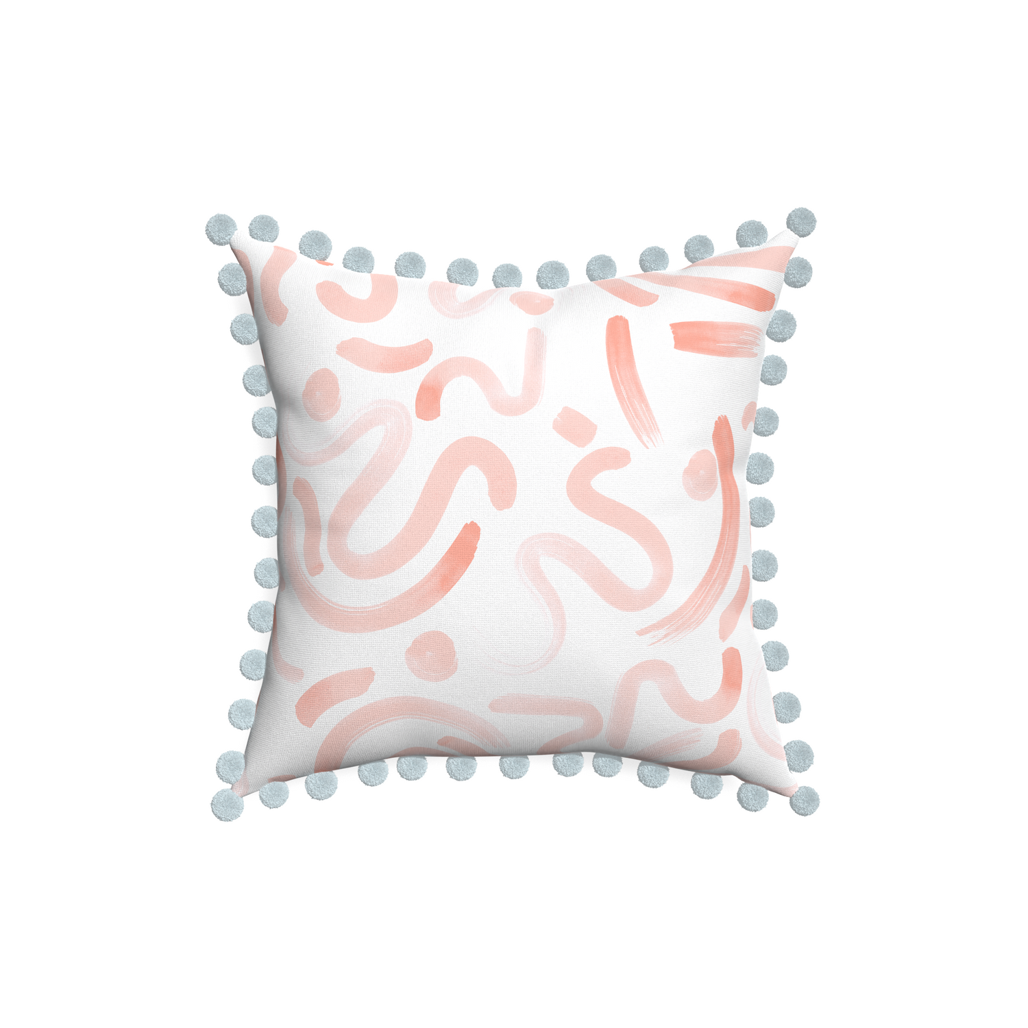 18-square hockney pink custom pillow with powder pom pom on white background