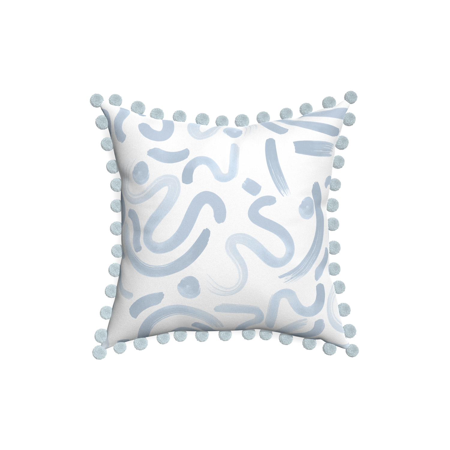 18-square hockney sky custom pillow with powder pom pom on white background