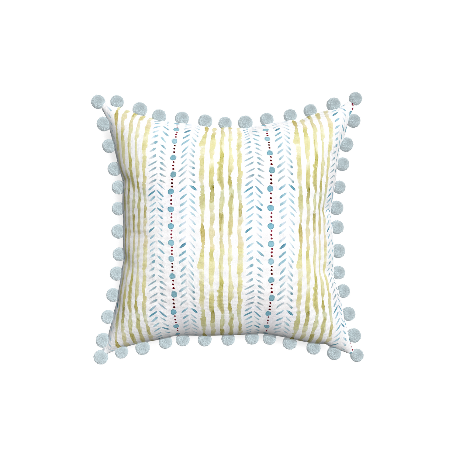 18-square julia custom pillow with powder pom pom on white background