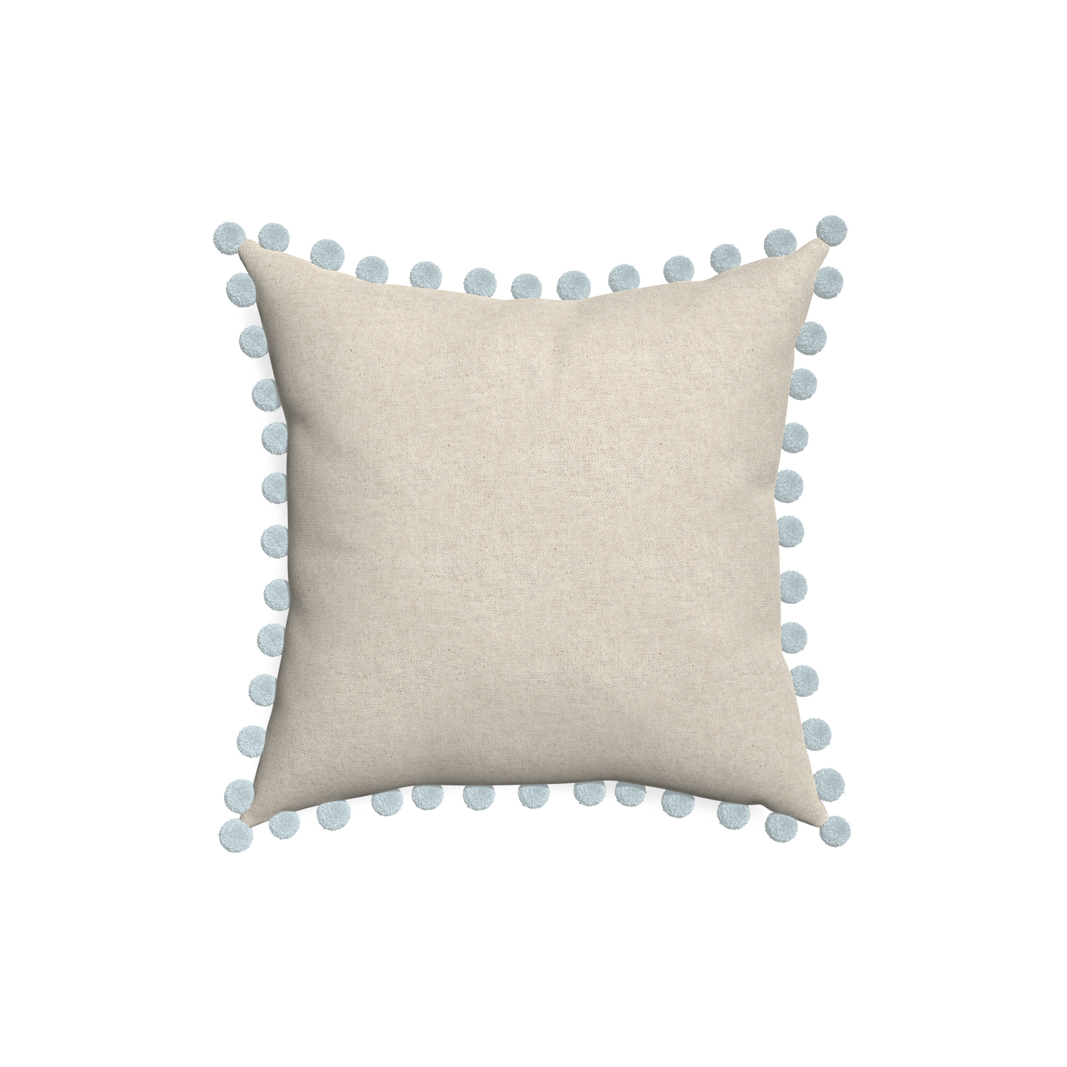 18-square oat custom light brownpillow with powder pom pom on white background