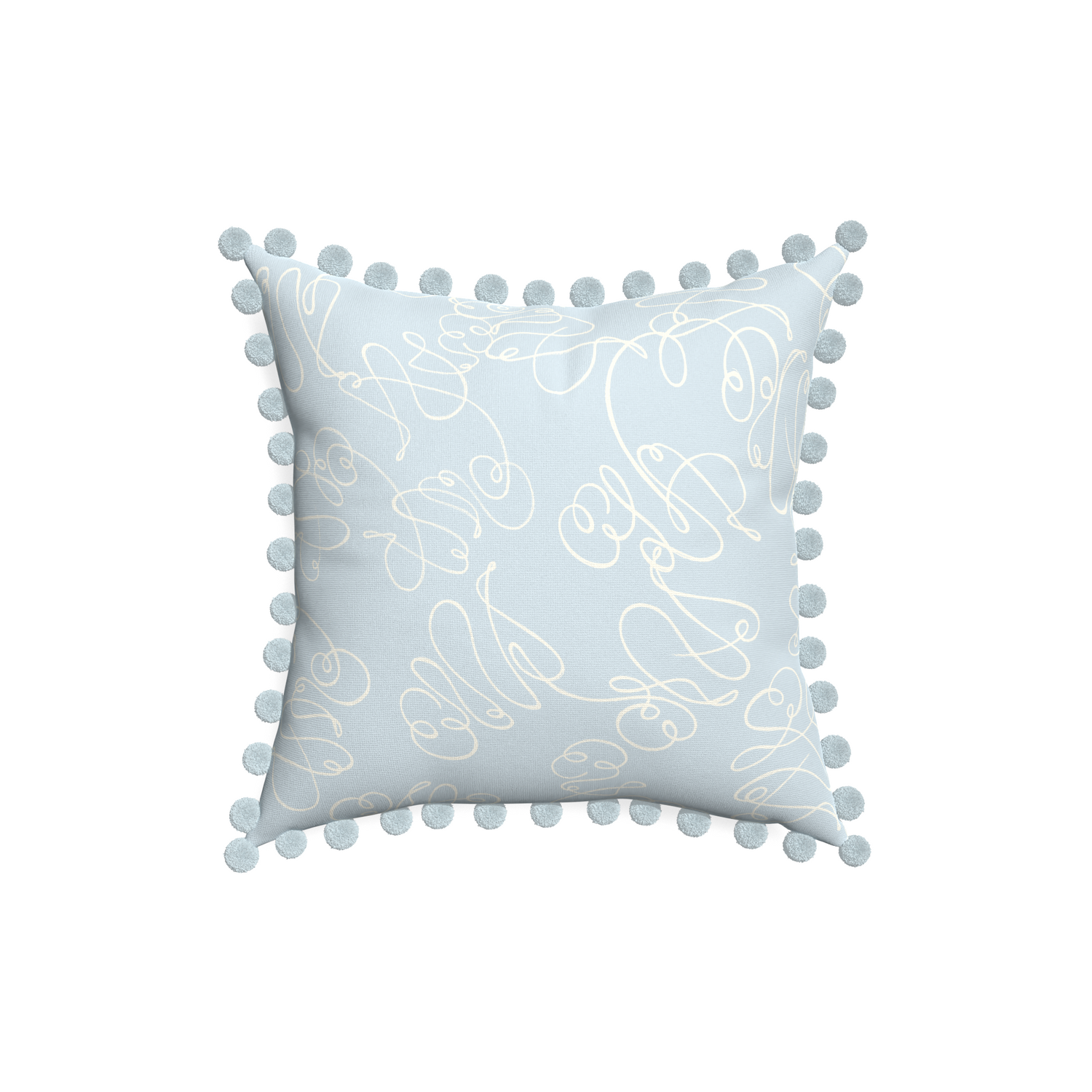 18-square mirabella custom pillow with powder pom pom on white background