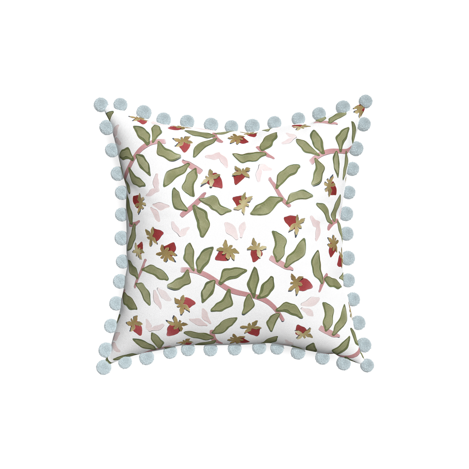 18-square nellie custom pillow with powder pom pom on white background