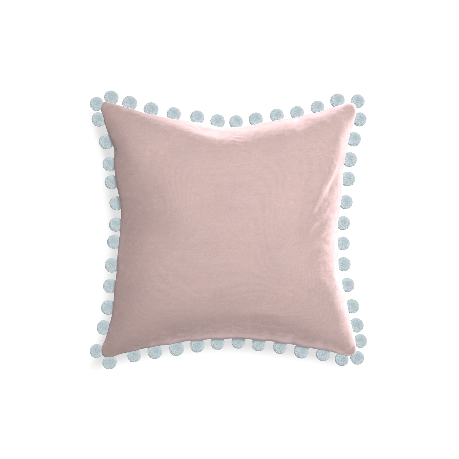 18-square rose velvet custom pillow with powder pom pom on white background