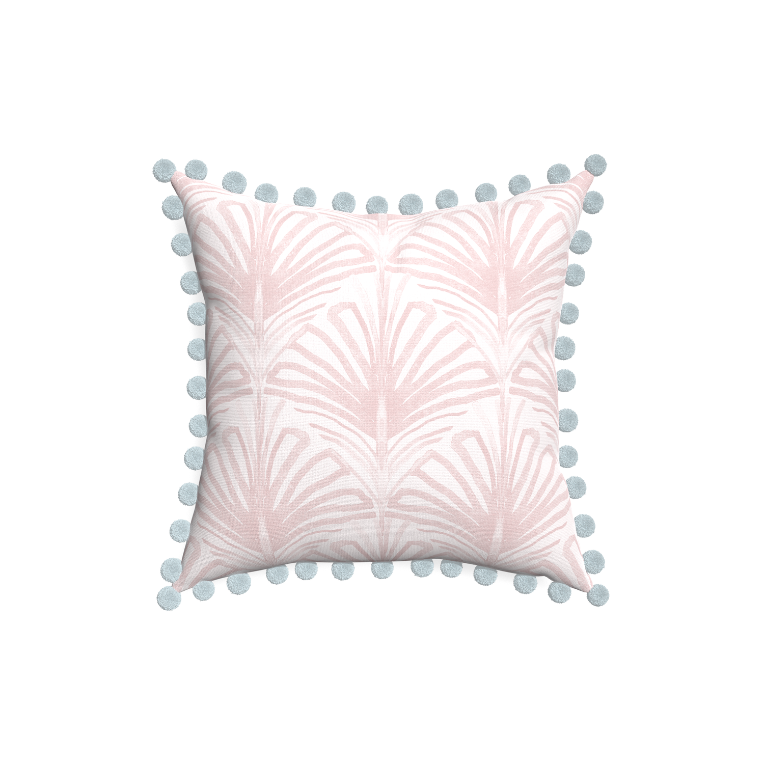 18-square suzy rose custom pillow with powder pom pom on white background