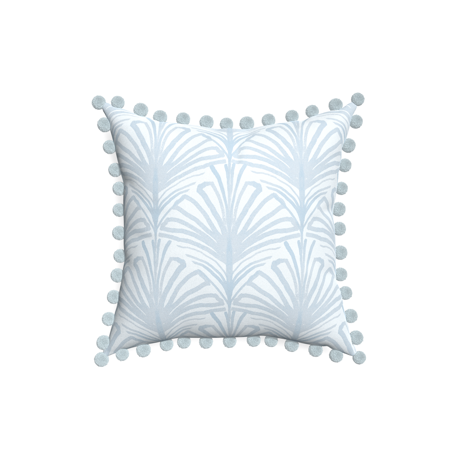 18-square suzy sky custom pillow with powder pom pom on white background