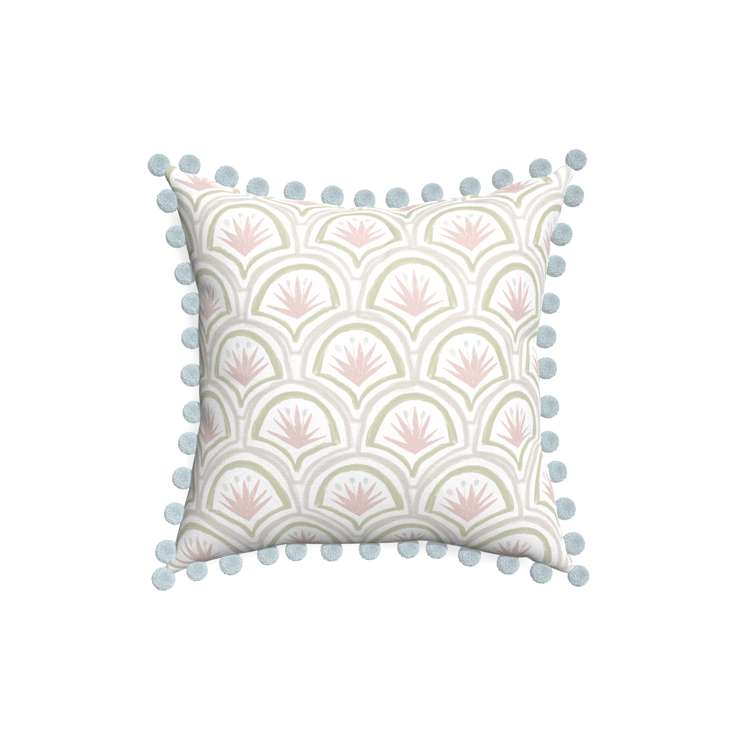 18-square thatcher rose custom pillow with powder pom pom on white background
