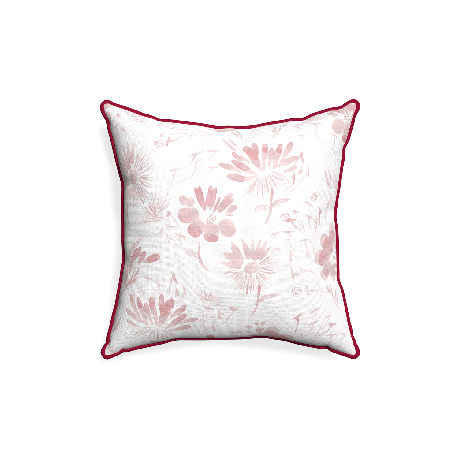 18-square blake custom pillow with raspberry piping on white background