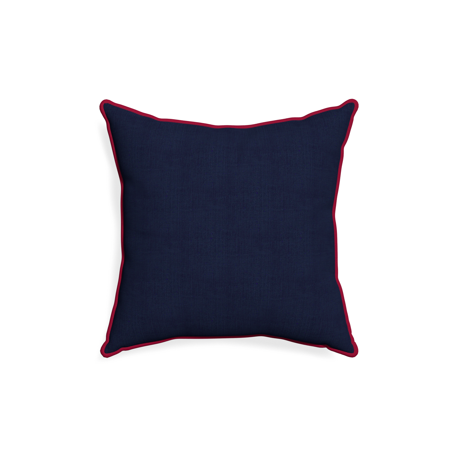 18-square midnight custom pillow with raspberry piping on white background