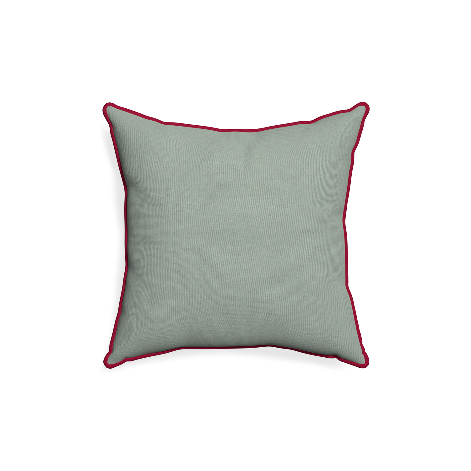 18-square sage custom sage green cottonpillow with raspberry piping on white background