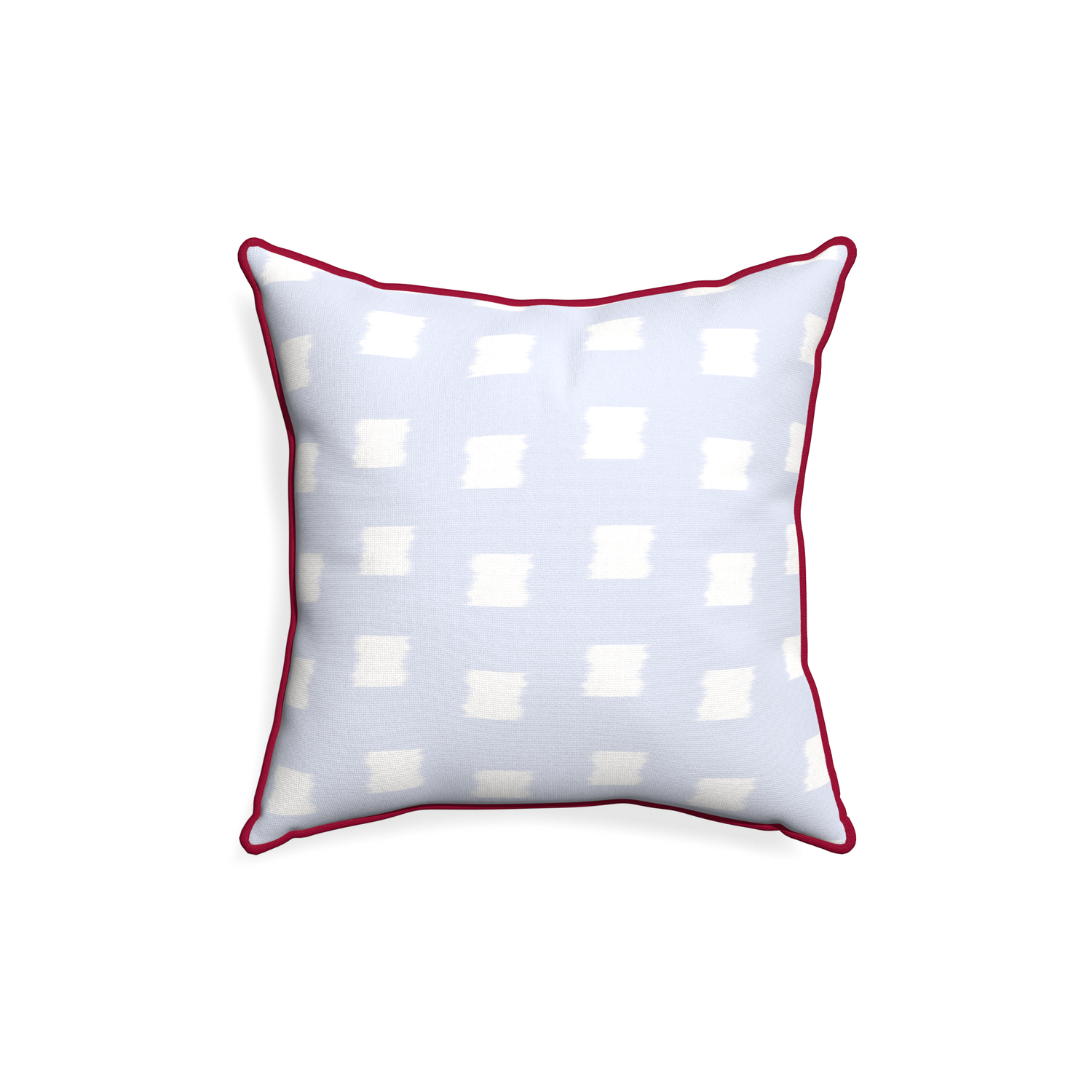 18-square denton custom pillow with raspberry piping on white background