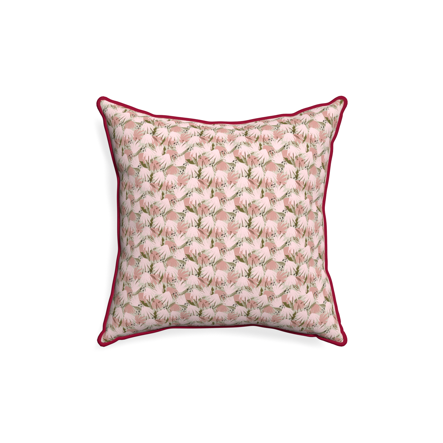 18-square eden pink custom pink floralpillow with raspberry piping on white background