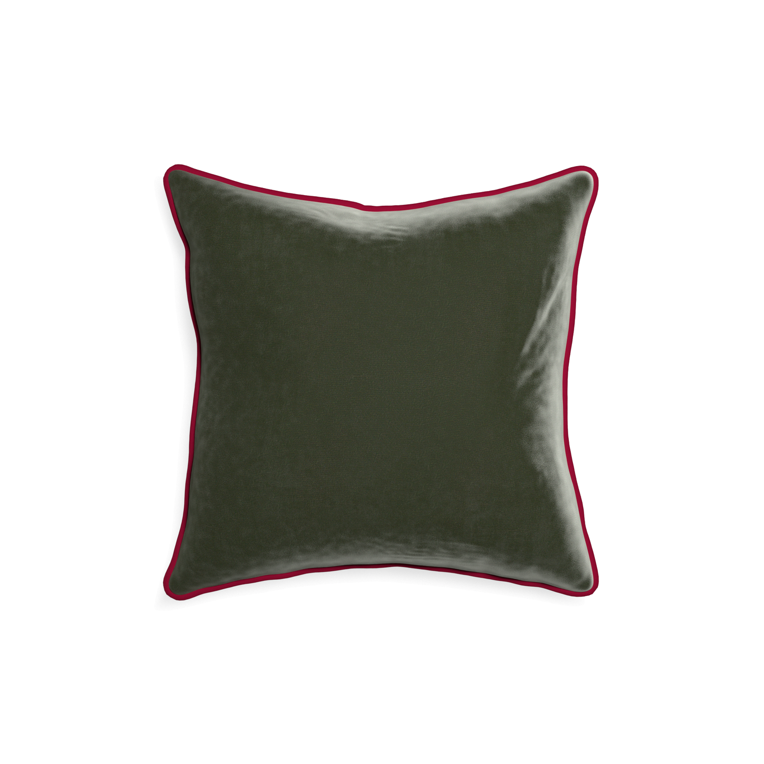 18-square fern velvet custom pillow with raspberry piping on white background