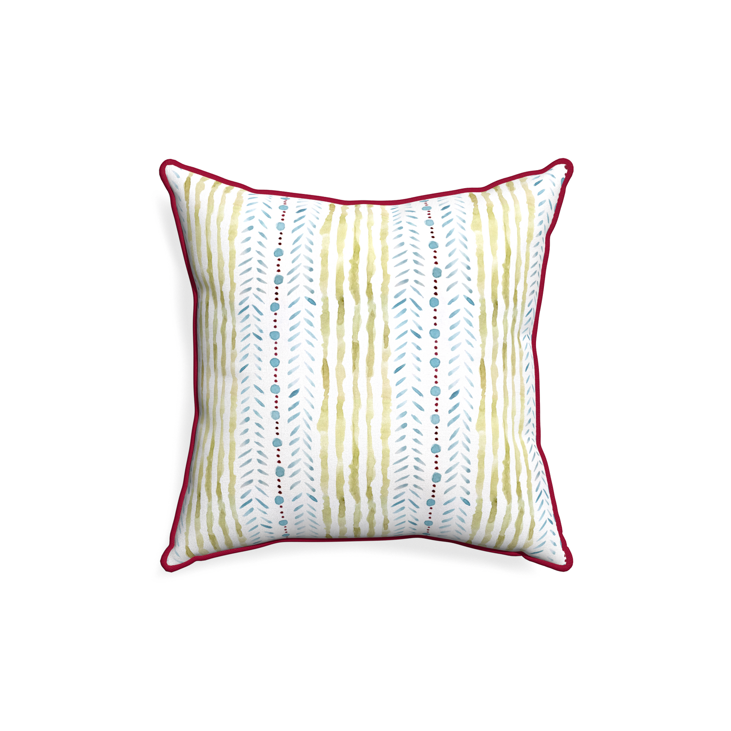 18-square julia custom blue & green stripedpillow with raspberry piping on white background