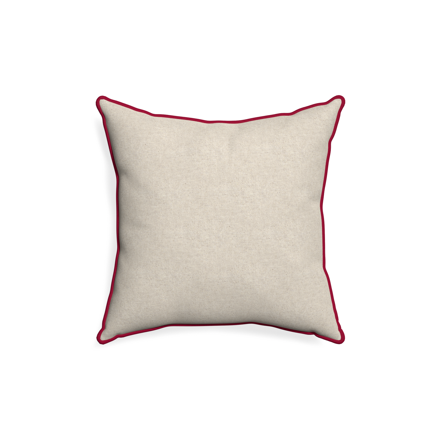 18-square oat custom pillow with raspberry piping on white background