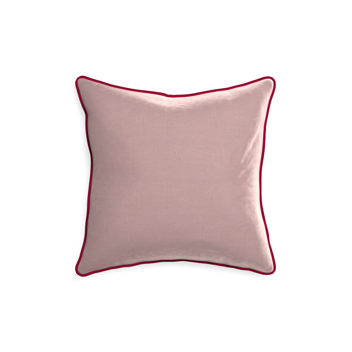 18-square mauve velvet custom pillow with raspberry piping on white background