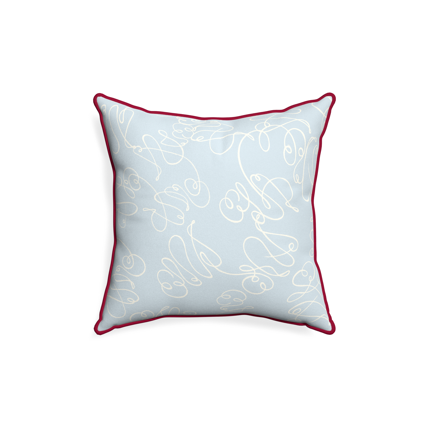 18-square mirabella custom pillow with raspberry piping on white background