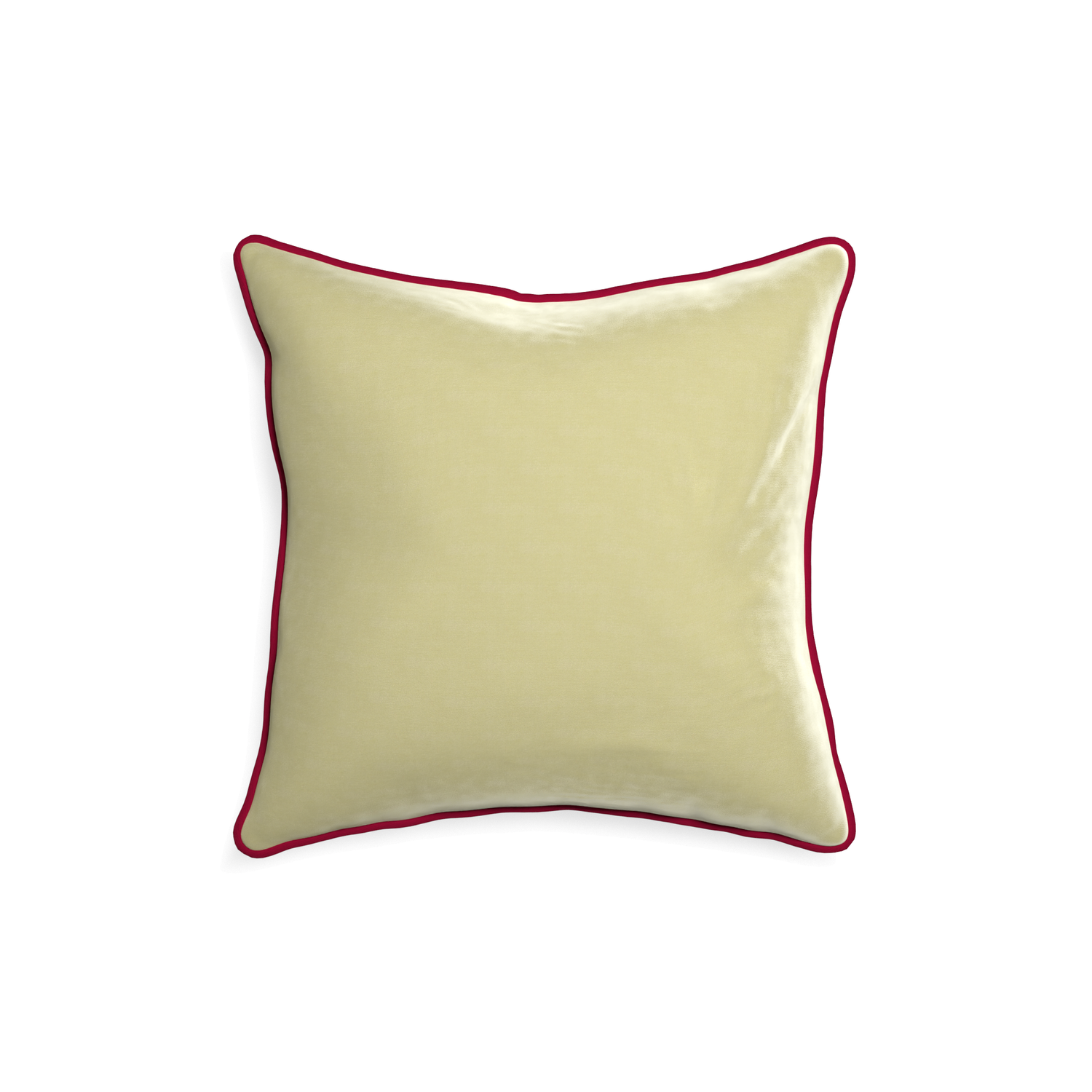 18-square pear velvet custom pillow with raspberry piping on white background