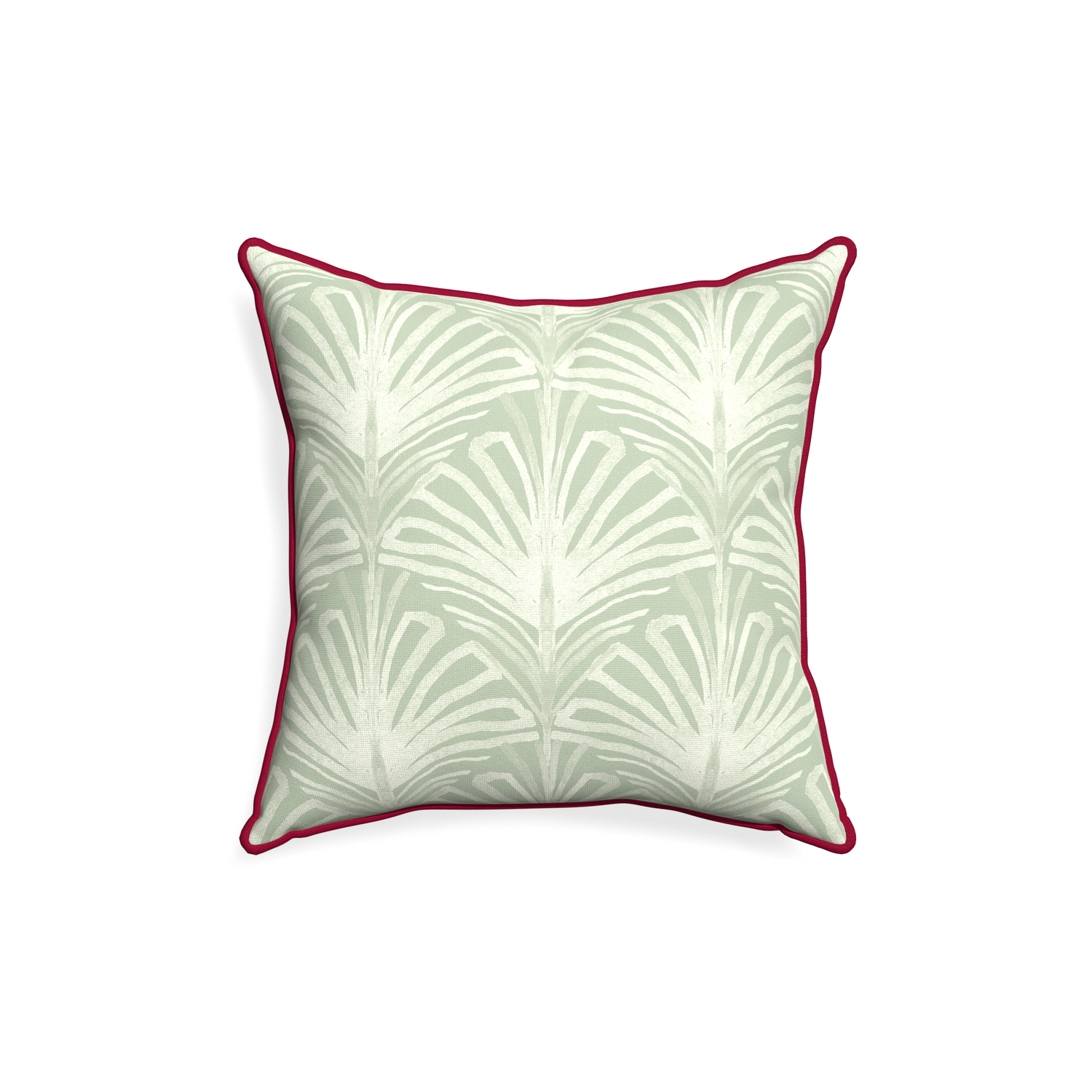 18-square suzy sage custom pillow with raspberry piping on white background