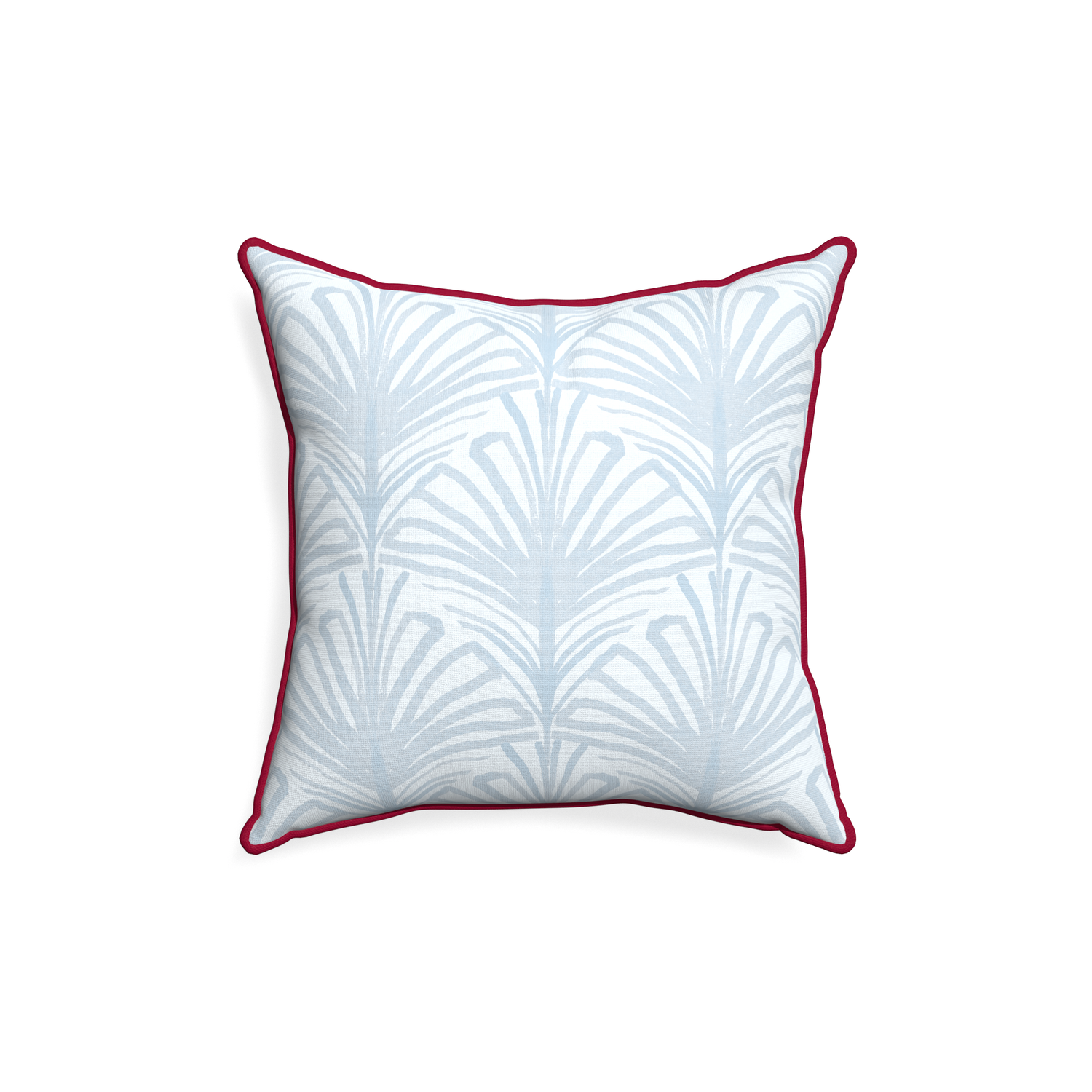 18-square suzy sky custom pillow with raspberry piping on white background