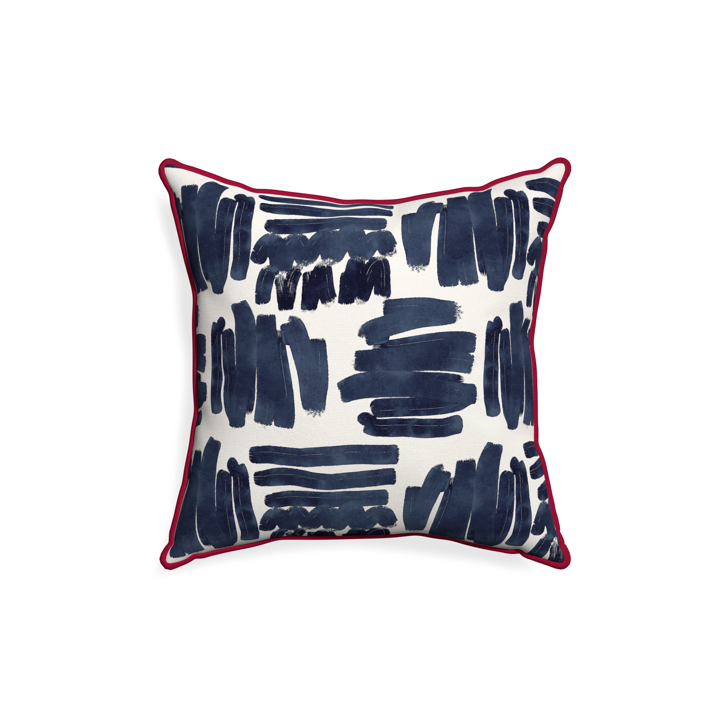 18-square warby custom pillow with raspberry piping on white background