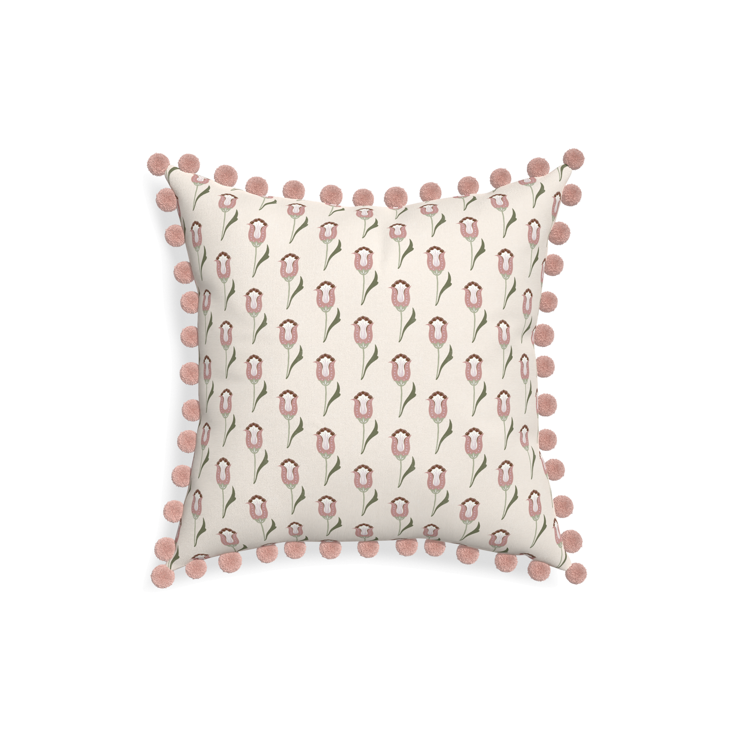 abstract floral pink pillow with rose pink pom poms