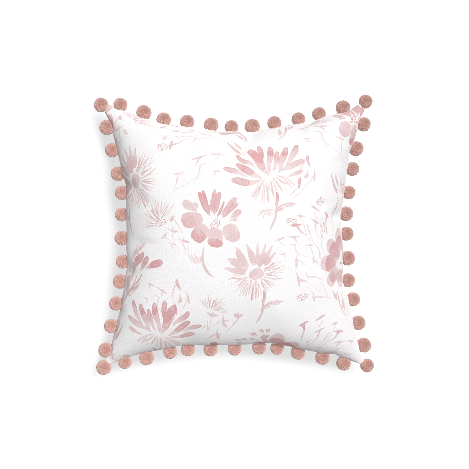 pink floral pillow with rose pink pom poms