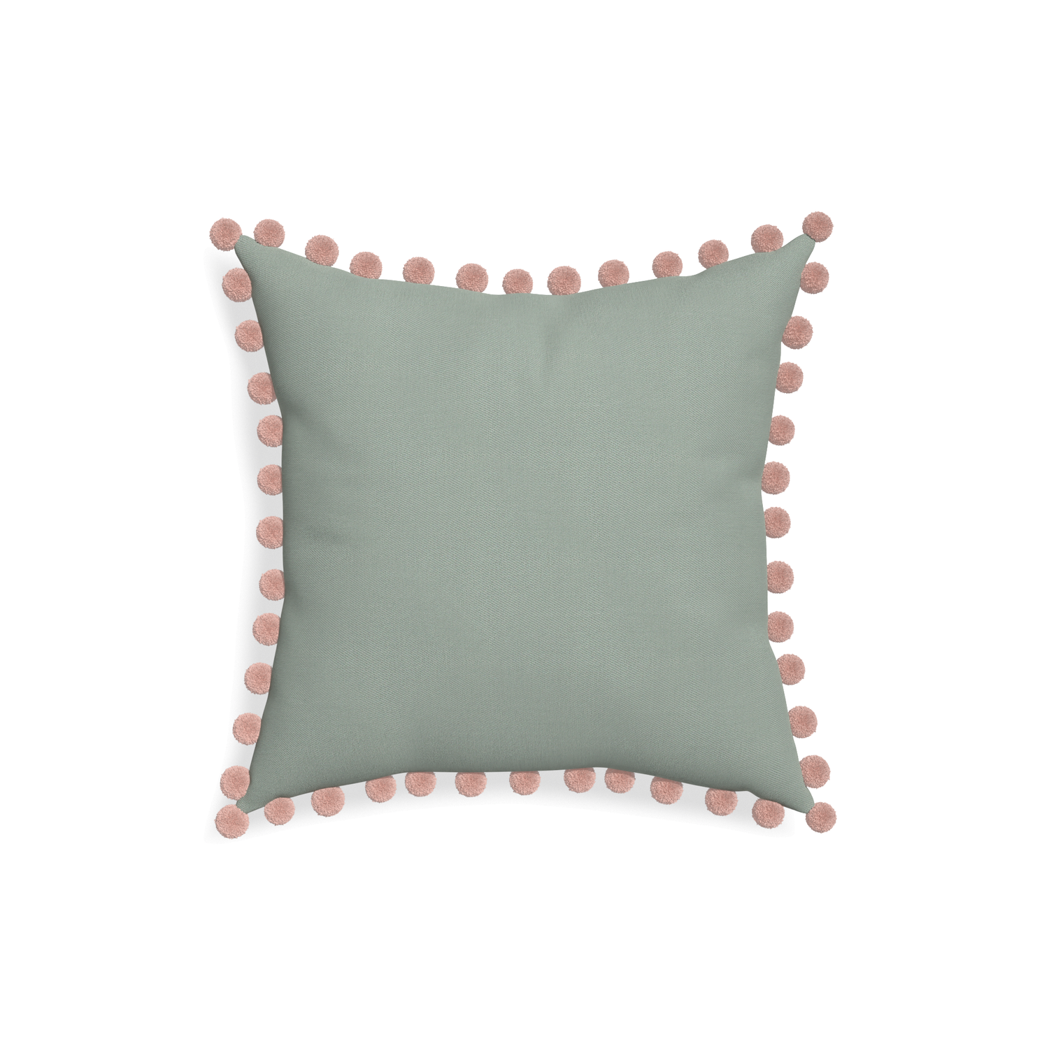 18-square sage custom sage green cottonpillow with rose pom pom on white background