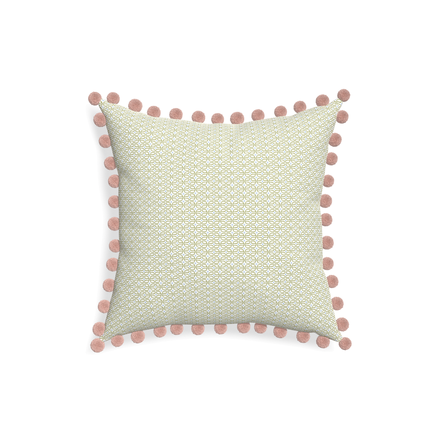 18-square loomi moss custom moss green geometricpillow with rose pom pom on white background
