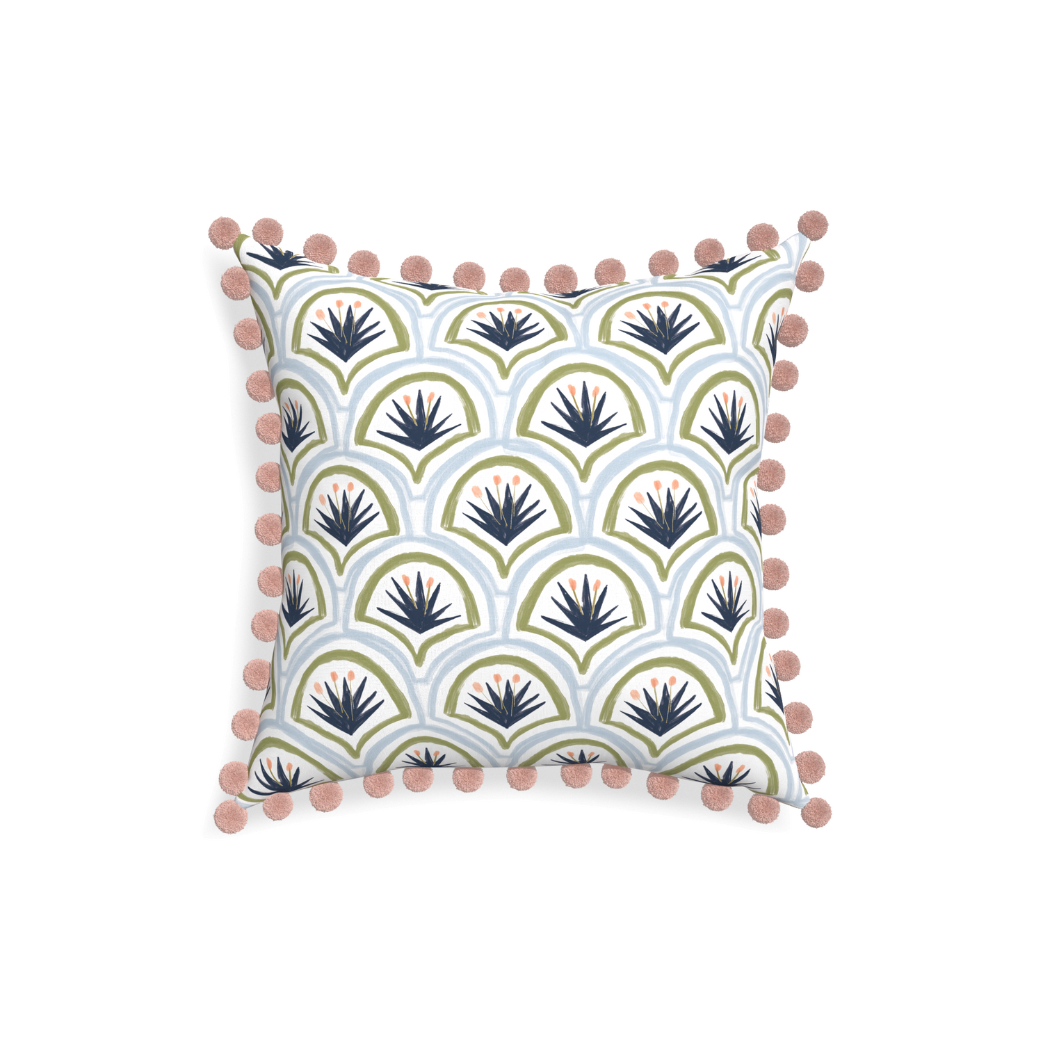 18-square thatcher midnight custom art deco palm patternpillow with rose pom pom on white background