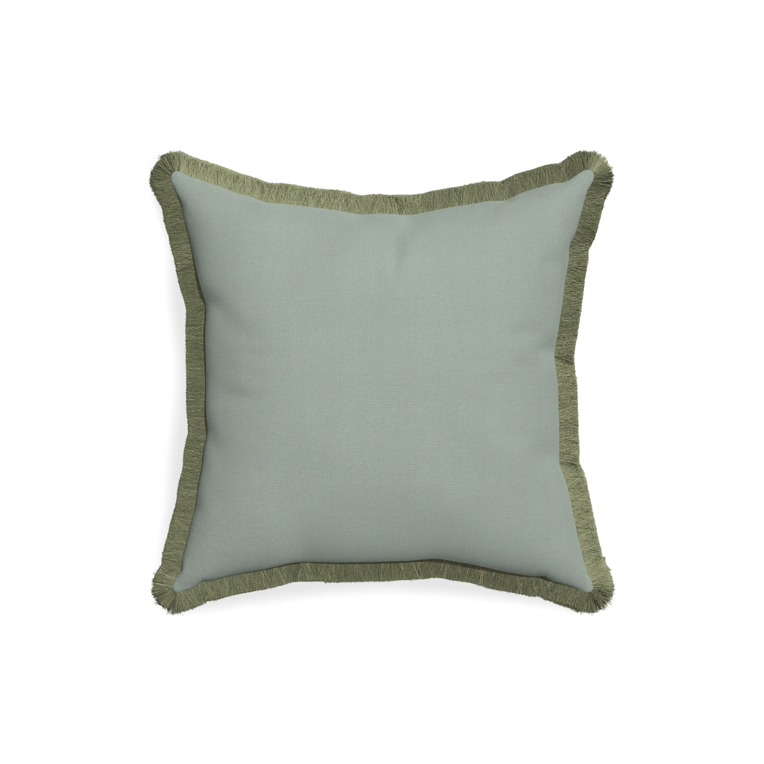 18-square sage custom pillow with sage fringe on white background