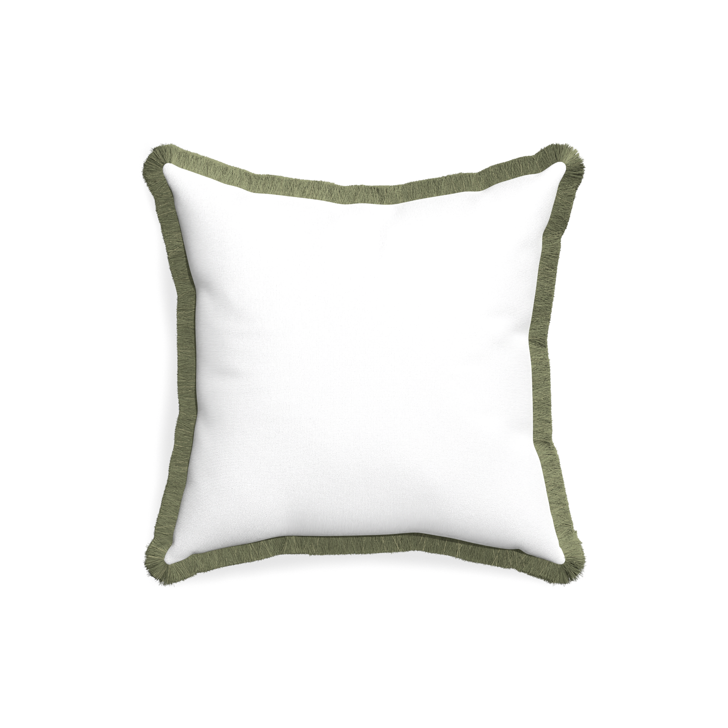 18-square snow custom white cottonpillow with sage fringe on white background
