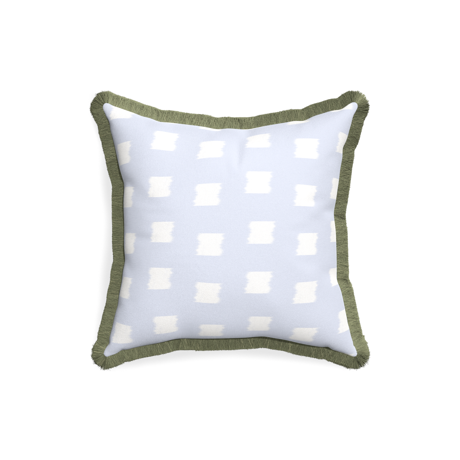 18-square denton custom pillow with sage fringe on white background
