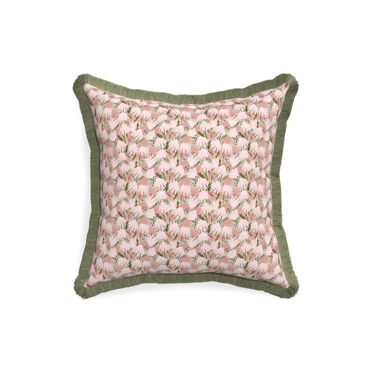 18-square eden pink custom pink floralpillow with sage fringe on white background