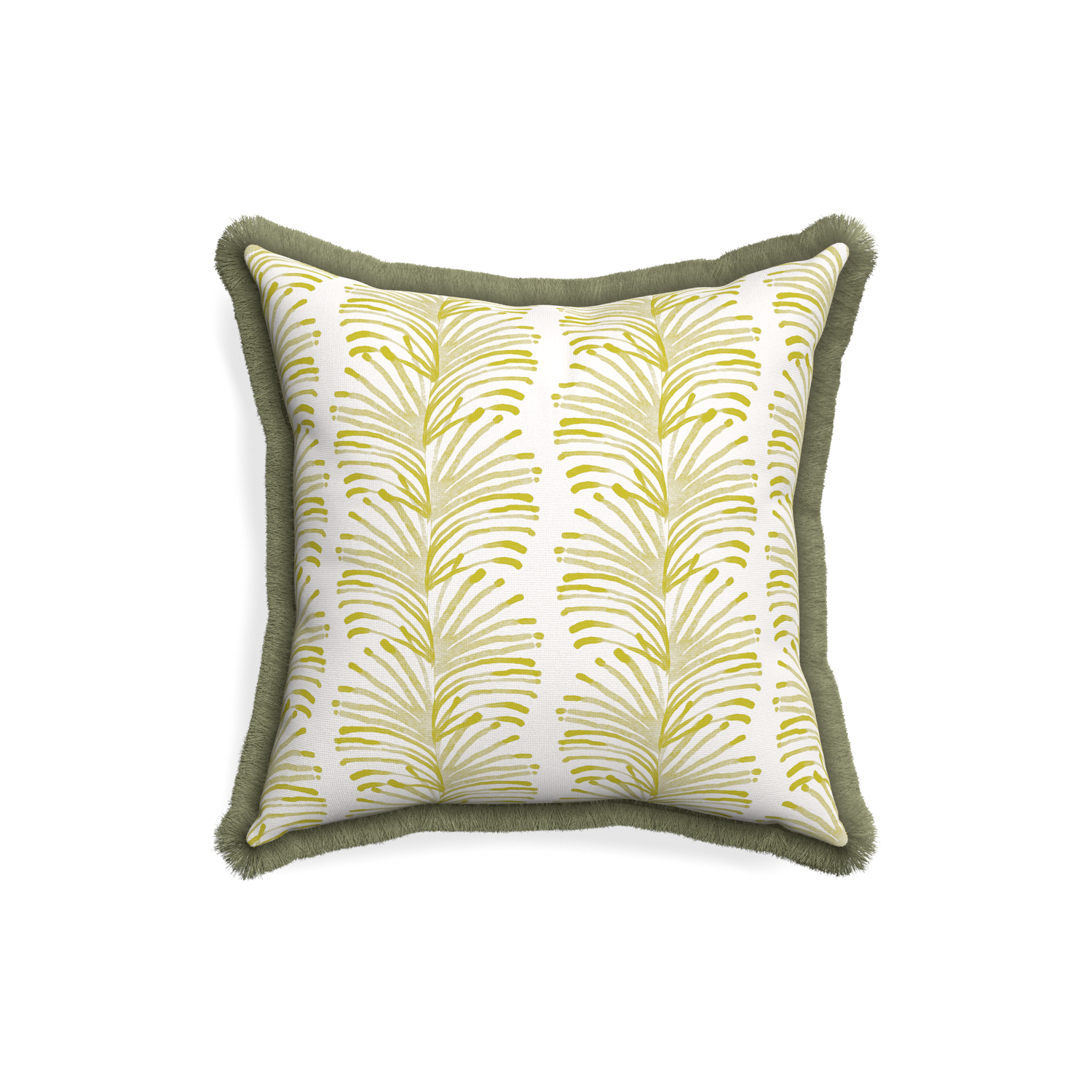 18-square emma chartreuse custom pillow with sage fringe on white background
